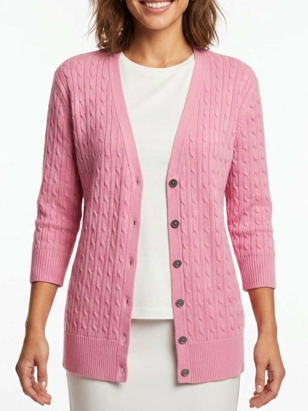 Merona Coquette Pink Cable Knit Cardigan V-Neck Button Front Cottagecore XL